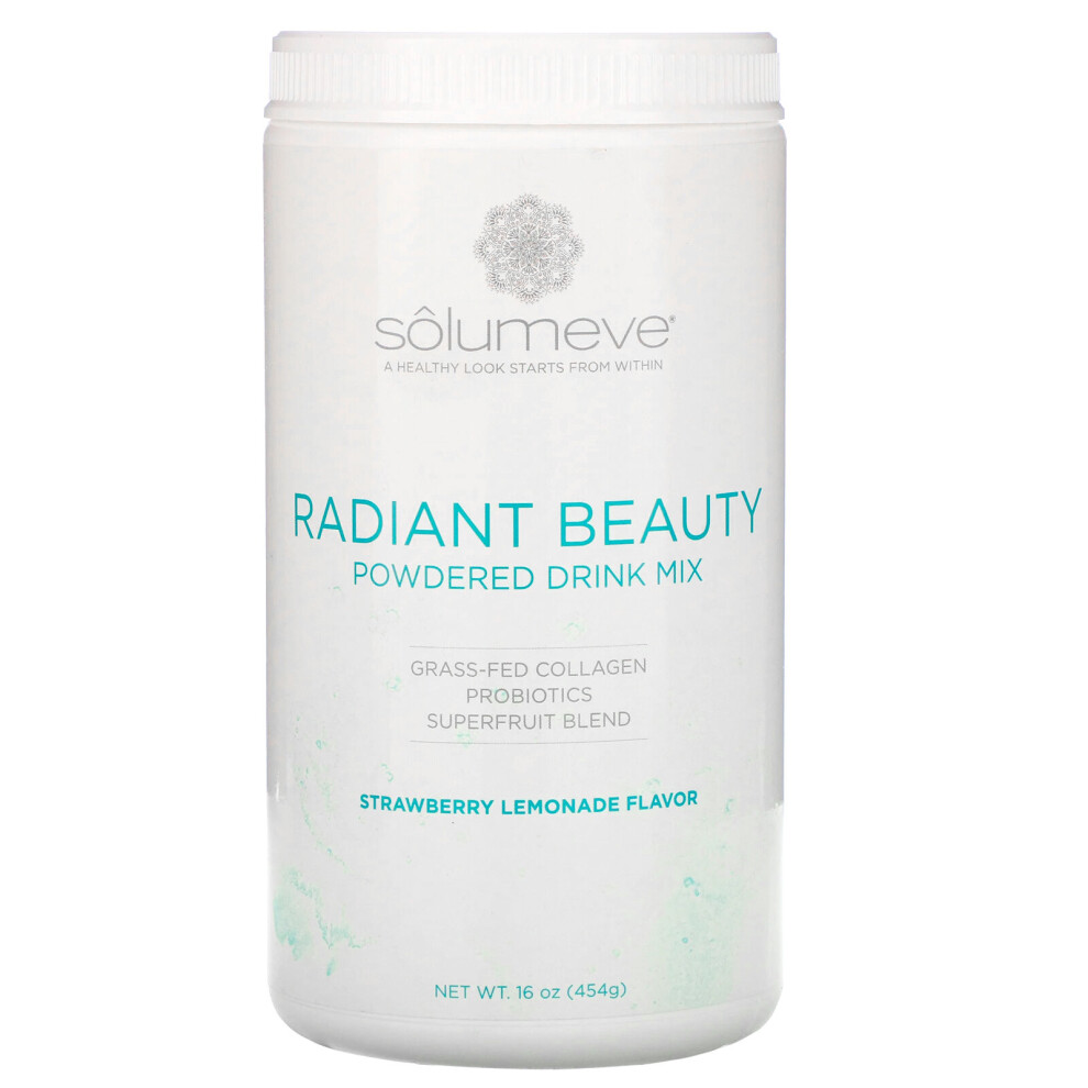 Solumeve , Radiant Beauty, Grass-Fed Collagen, Probiotics & Superfruits Powdered Drink Mix, Strawberry Lemonade, 16 Oz (454 G)