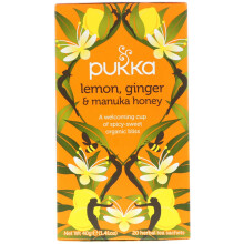 Pukka Herbs, Lemon Ginger & Manuka Honey Tea, Caffeine Free, 20 Herbal Tea Sachets, 1.41 oz (40 g)