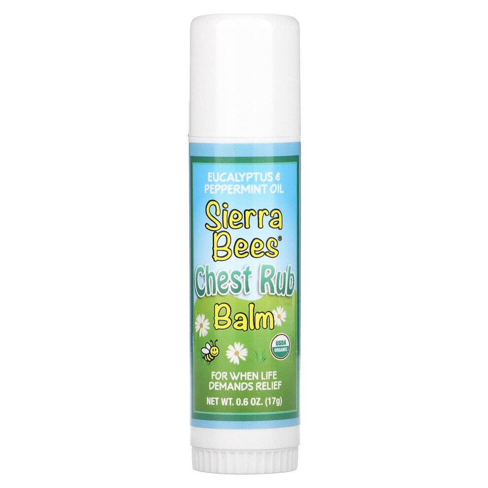 Sierra Bees , Chest Rub Balm Stick, Eucalyptus & Peppermint, 0.6 Oz (17 G)