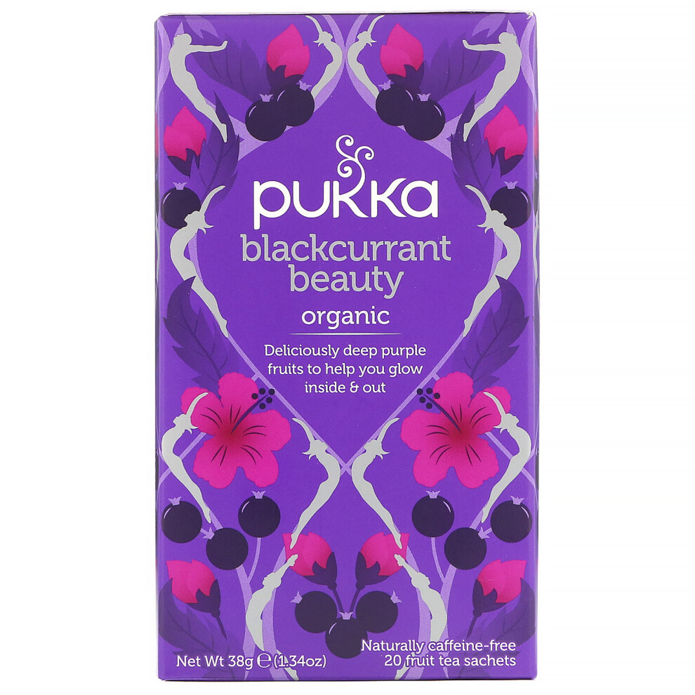 Pukka Herbs, Organic Blackcurrant Beauty, Caffeine-Free, 20 Fruit Tea Sachets, 1.34 oz (38 g)