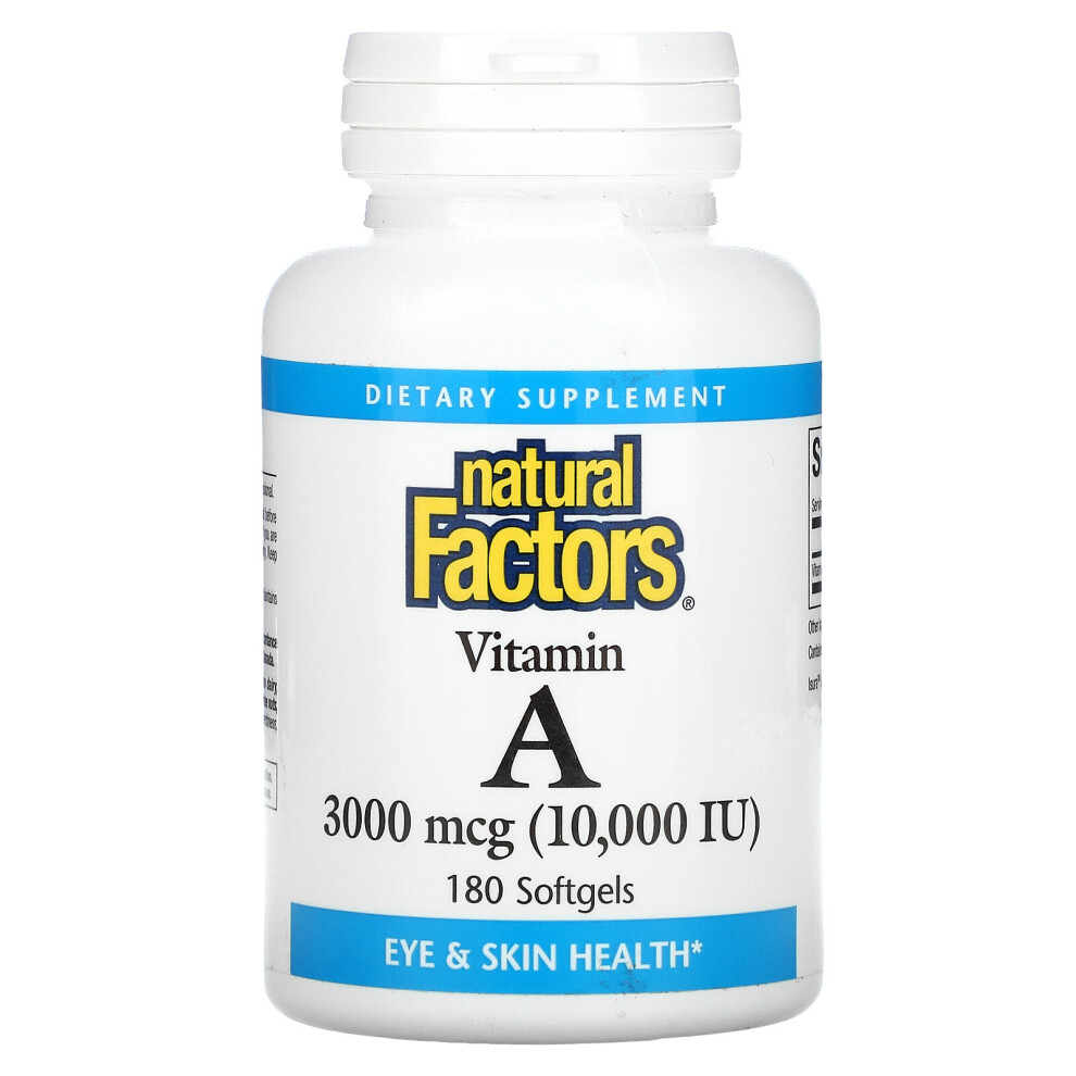 Natural Factors , Vitamin A, 3000 Mcg (10,000 Iu), 180 Softgels