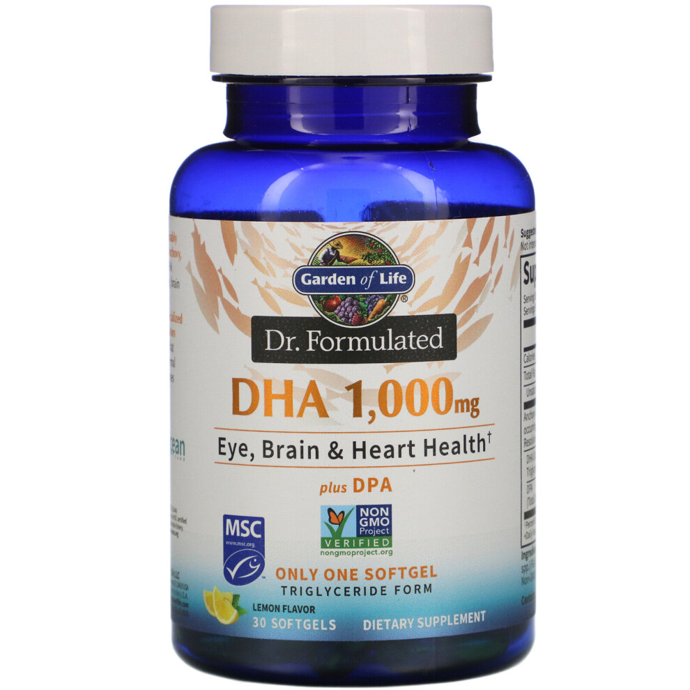 Garden Of Life , Dr. Formulated, Dha, Lemon, 1,000 Mg, 30 Softgels