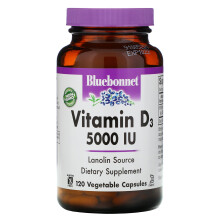 Bluebonnet Nutrition, Vitamine D3, 125 mcg (5 000 UI), 120 Capsules Végétales