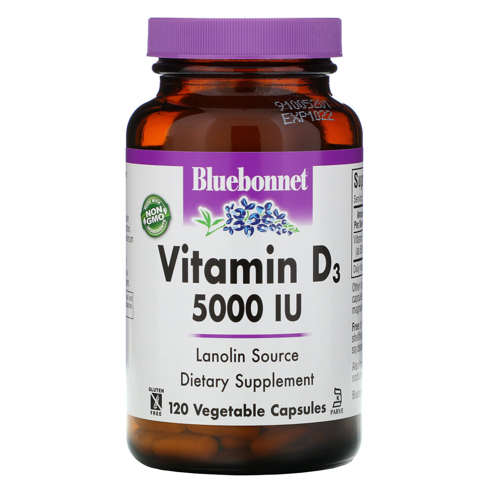 Bluebonnet Nutrition , Vitamin D3, 125 Mcg (5,000 Iu), 120 Vegetable Capsule