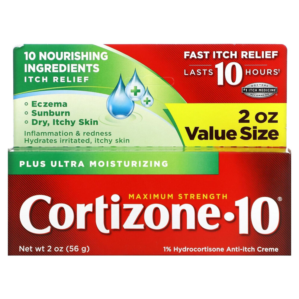 Cortizone 10, 1% Hydrocortisone Anti-Itch Creme, Plus Ultra Moisturizing, Maximum Strength, 2 oz (56 g)
