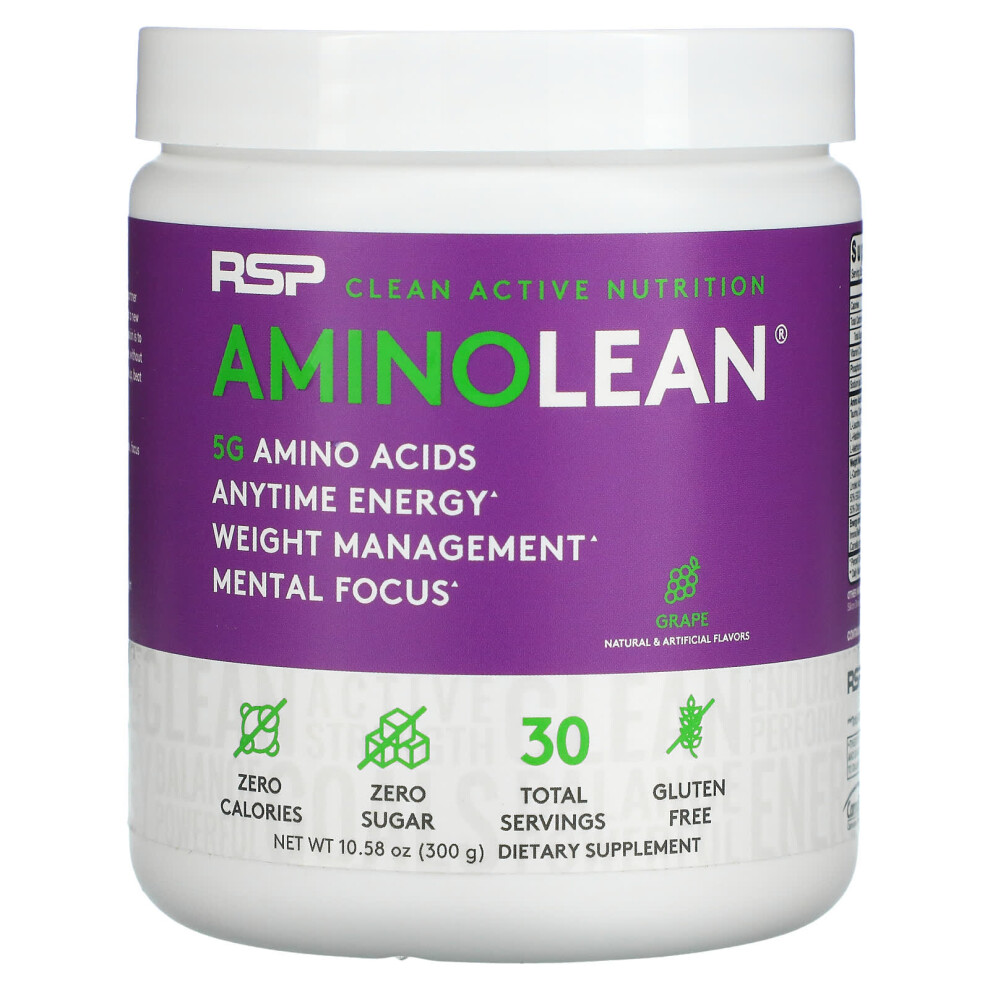 Rsp Nutrition , Aminolean, Essential Amino Acids + Anytime Energy, Grape, 10.58 Oz (300 G)