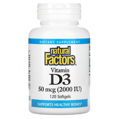 Natural Factors, Vitamin D3, 2000 IU, 120 Softgels