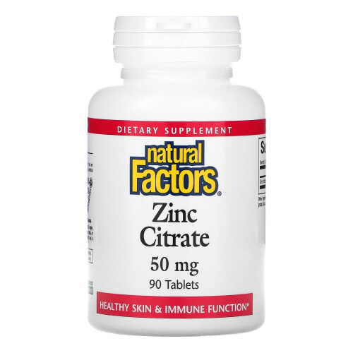Natural Factors, Citrate de Zinc, 50 mg, 90 Comprimés