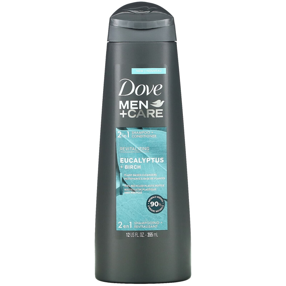 Dove, Men+Care, 2-In-1 Shampoo + Conditioner, Revitalizing, Eucalyptus + Birch, 12 fl oz (355 ml)