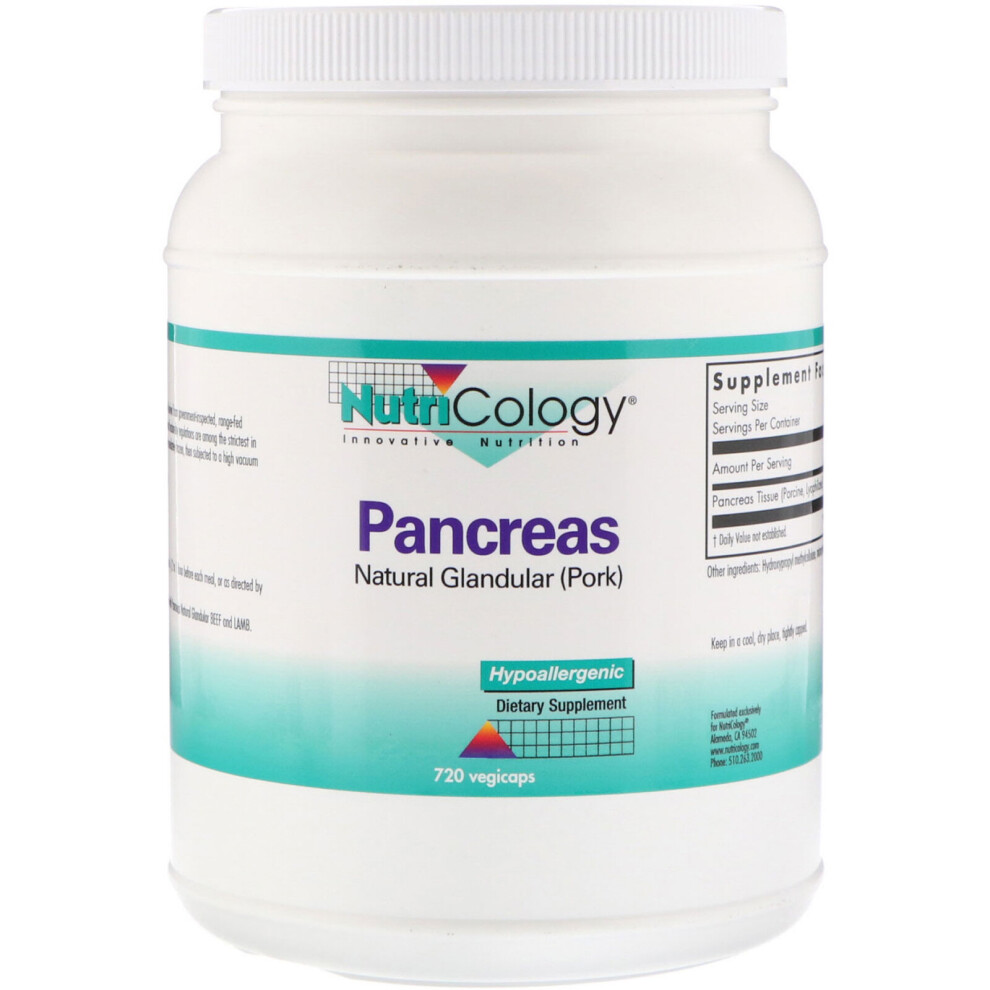 Nutricology , Pancreas, Natural Glandular (Pork), 720 Vegicaps