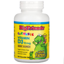 Natural Factors, Big Friends, Kautabletten Vitamin D3, Berry Bunch, 10 mcg, 250 Kautabletten