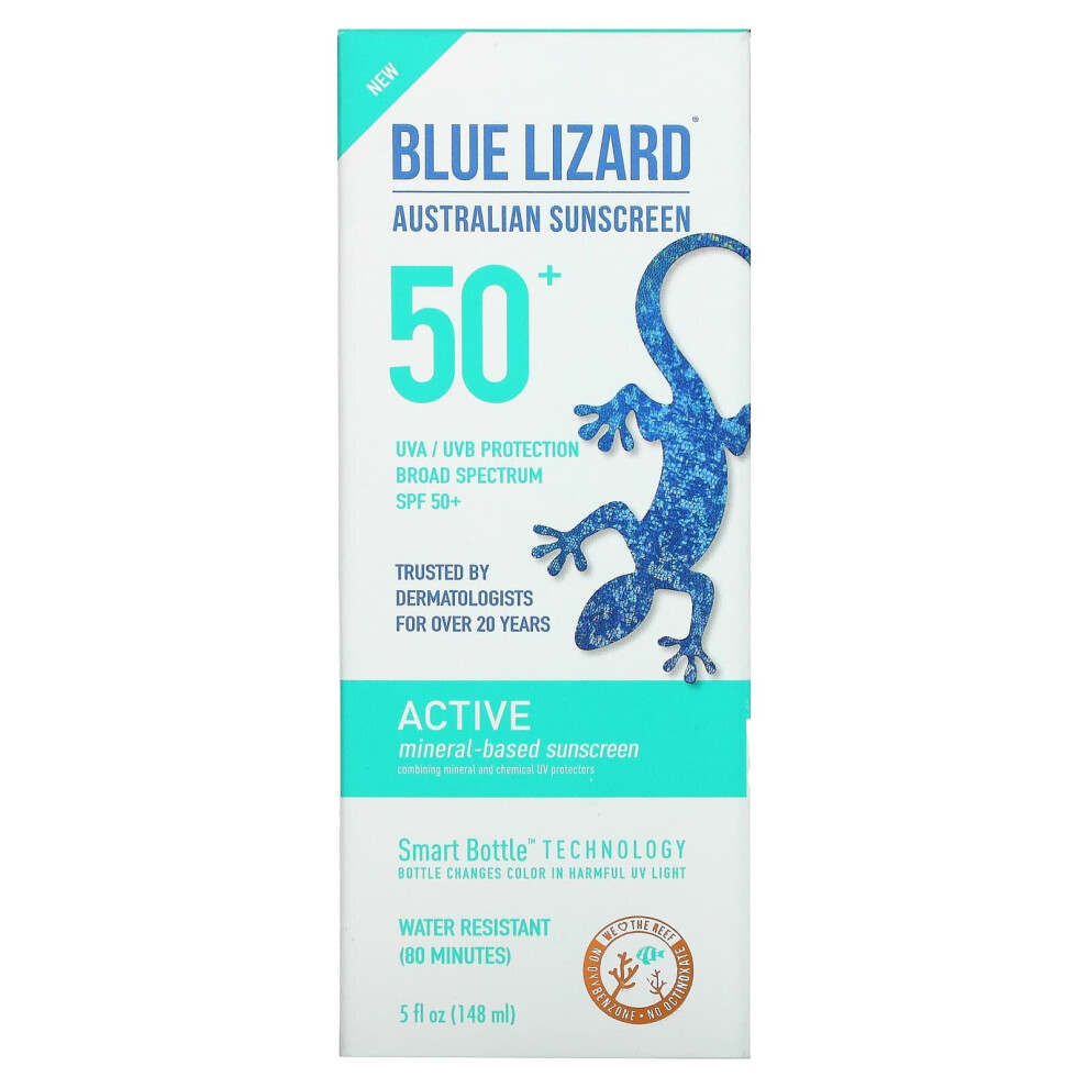 Blue Lizard Australian Sunscreen , Active, Mineral-Based Sunscreen, Spf 50+, 5 Fl Oz (148 Ml)