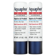 Aquaphor, Lippenreparatur-Stift + Sonnenschutz, LSF 30, Duftstofffrei, Doppelpack, 2 Stifte, je 0,17 oz (4,8 g)