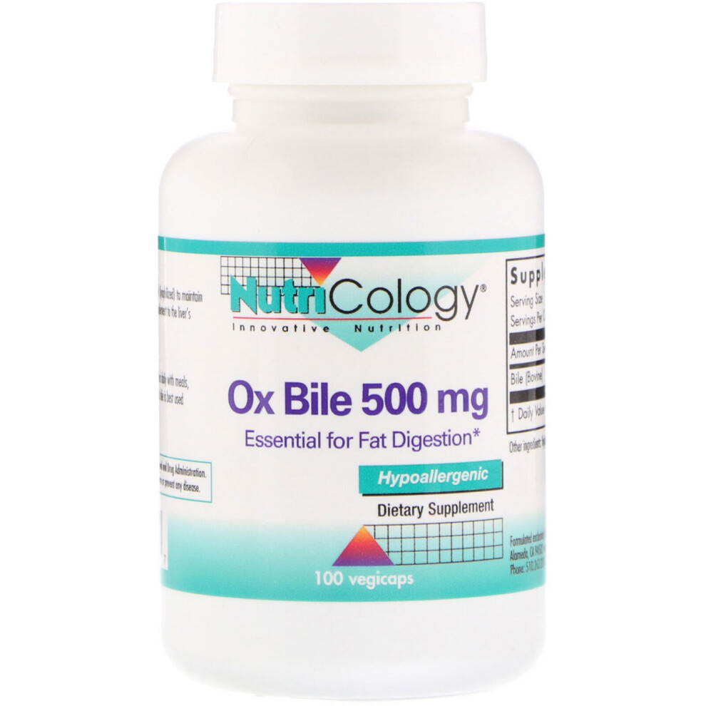 Nutricology , Ox Bile, 500 Mg, 100 Vegicaps