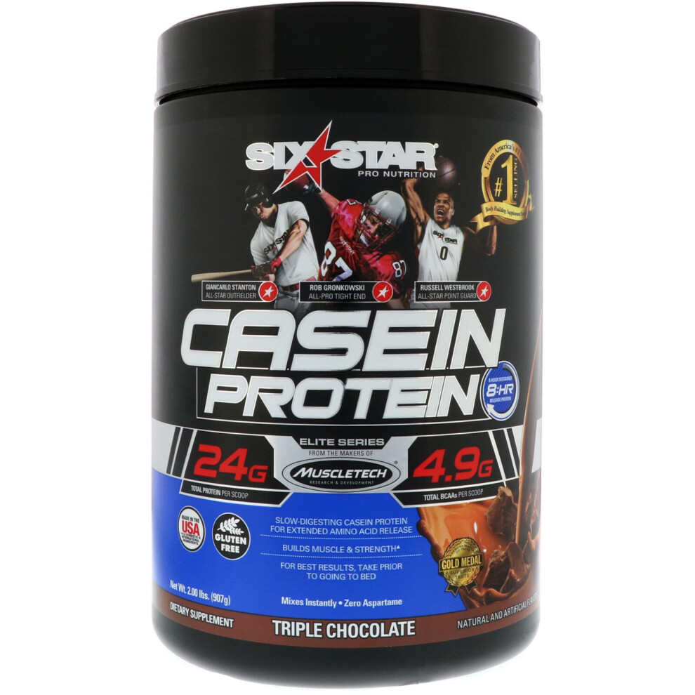 Six Star , Pro Nutrition, Casein Protein, Elite Series, Triple Chocolate, 2 Lbs (907 G)