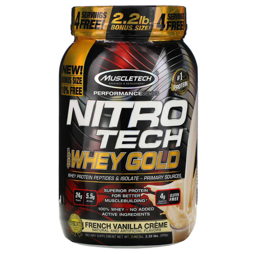 Muscletech, Nitro Tech, 100% Whey Gold, French Vanilla Creme, 2.20 lbs (999 g)