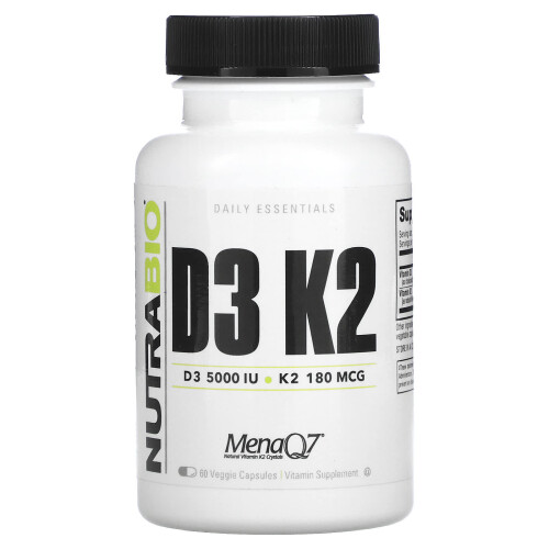 NutraBio, D3 K2, 60 Capsules Végétales