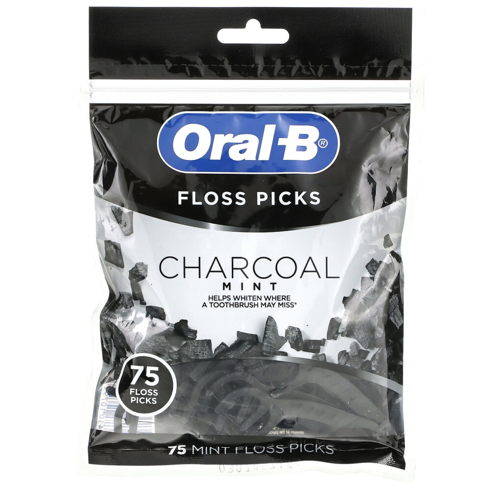 Oral-B, Floss Picks, Charcoal Mint, 75 Floss Picks