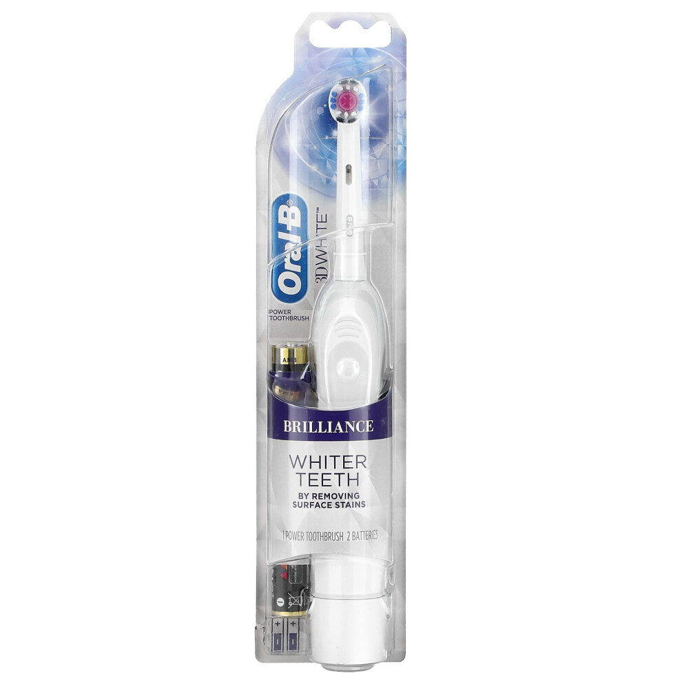 Oral-B, Oral-B 3D White Brilliance Whitening Battery Toothbrush, White, 1 Toothbrush