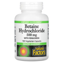 Natural Factors, Betainhydrochlorid mit Bockshornklee, 500 mg, 180 vegetarische Kapseln