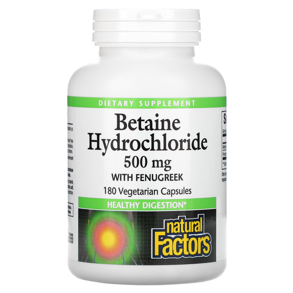 Natural Factors , Betaine Hydrochloride With Fenugreek, 500 Mg, 180 Vegetarian Capsules