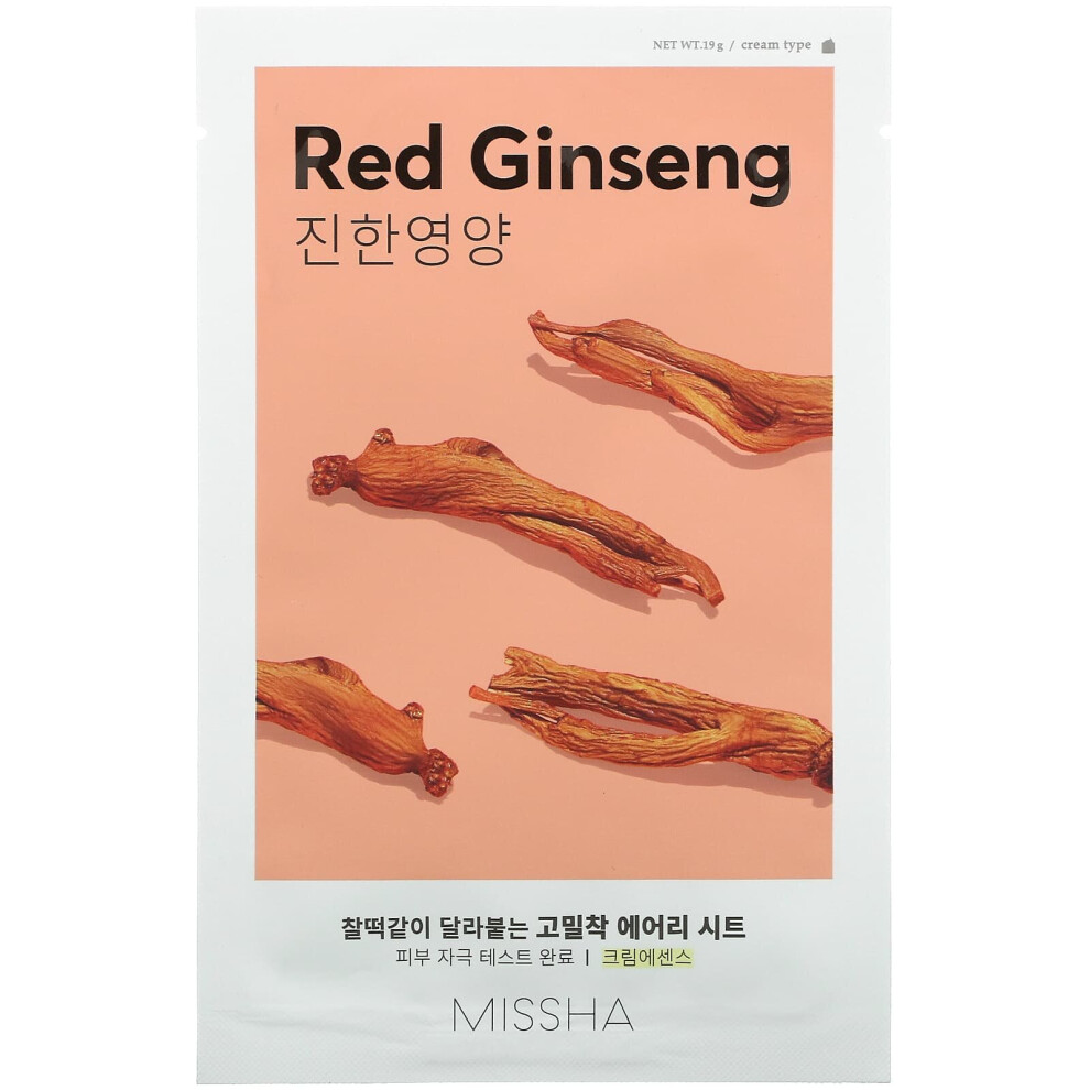 Missha Red Airy Fit Beauty Sheet Mask, Ginseng, 1 Sheet, 19 G