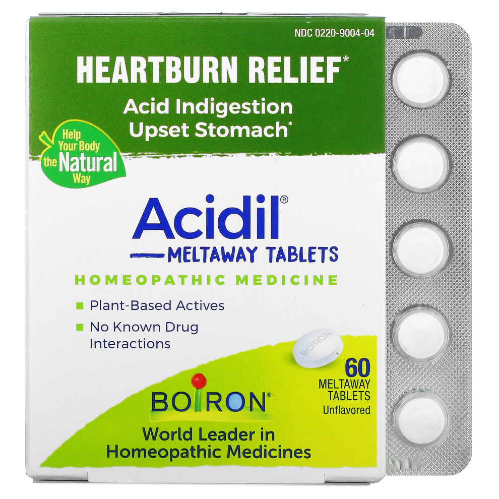 Boiron, Acidil, Acid Indigestion, Unflavored, 60 Meltaway Tablets