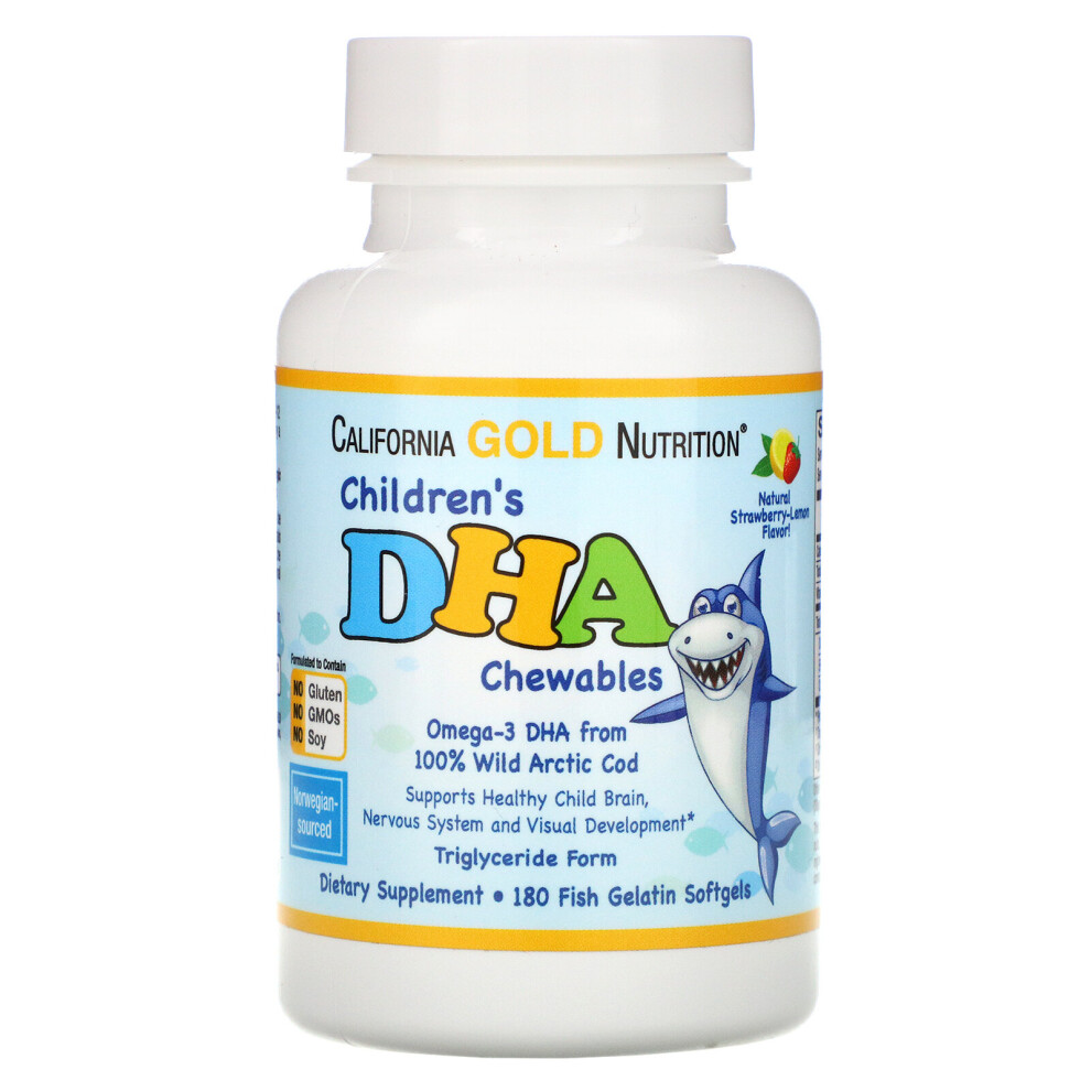 California Gold Nutrition, Children's DHA Chewables, 100% Wild Arctic Cod, Strawberry-Lemon Flavor, 180 Fish Gelatin Softgels