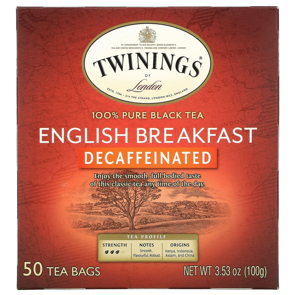 Twinings English Breakfast, Tea, Decaffeinated, 50 Tea Bags, 3.53 Oz (100 G) Black