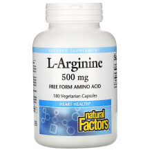 Natural Factors, L-Arginine, 500 mg, 180 Gélules Végétariennes