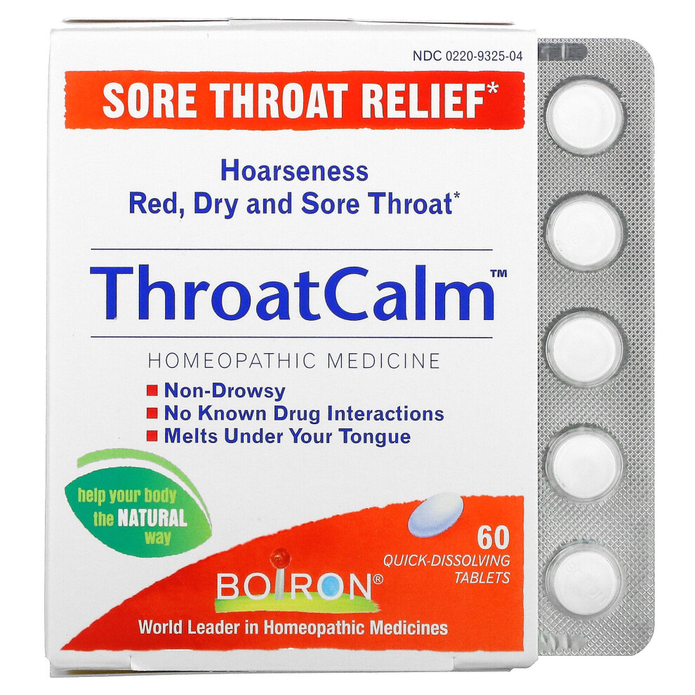 Boiron, ThroatCalm, Sore Throat Relief, 60 Quick-Dissolving Tablets