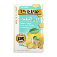 Twinings, Thé aux Herbes Probiotiques Plus, Citron et Gingembre, Sans Caféine, 18 Sachets de Thé, 0,95 oz (27 g)