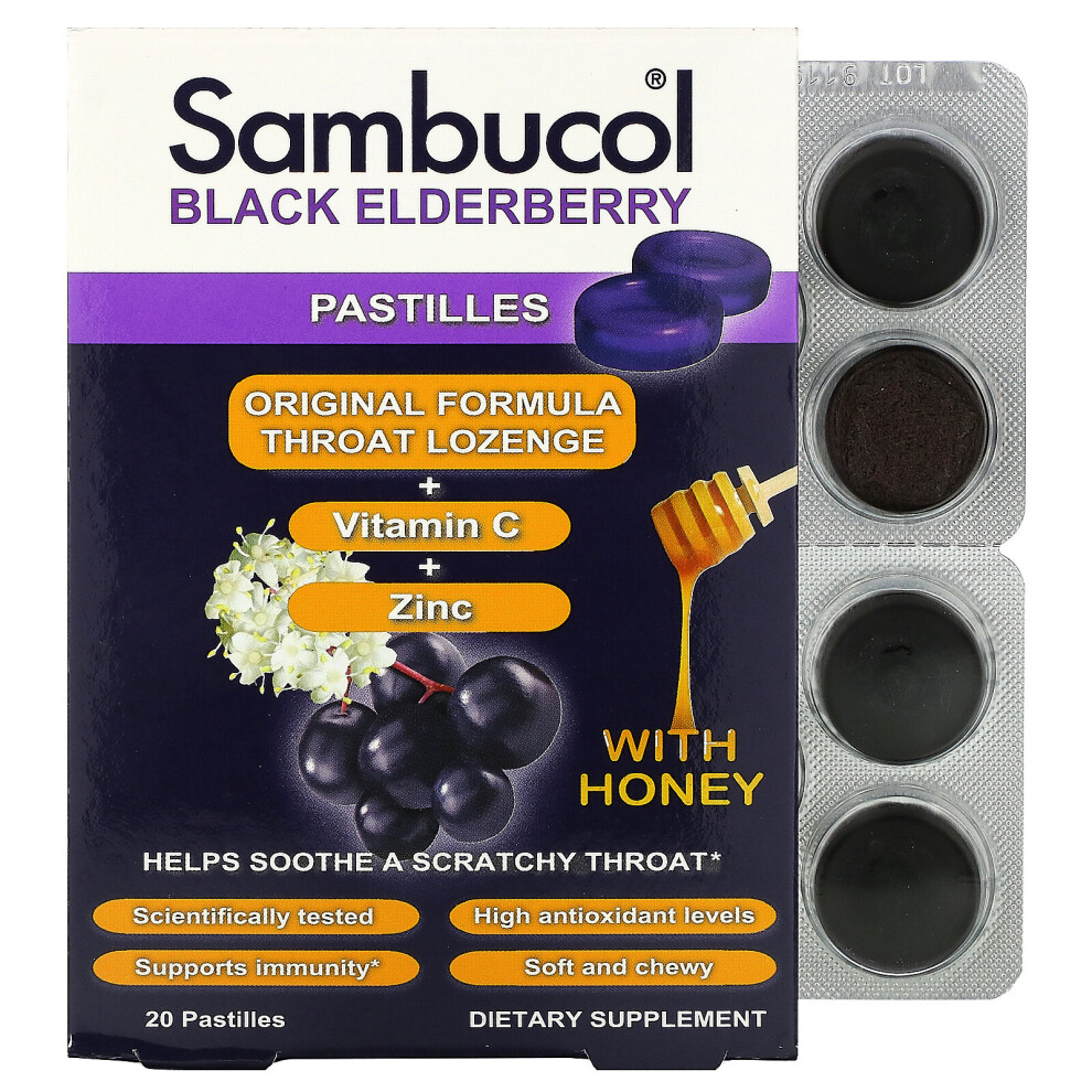Sambucol Black Elderberry Pastilles With Honey, 20 Pastilles