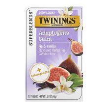 Twinings, Calm, Adaptogènes, Infusion Aromatisée Figue & Vanille, Sans Caféine, 18 Sachets, 1,27 oz (36 g)