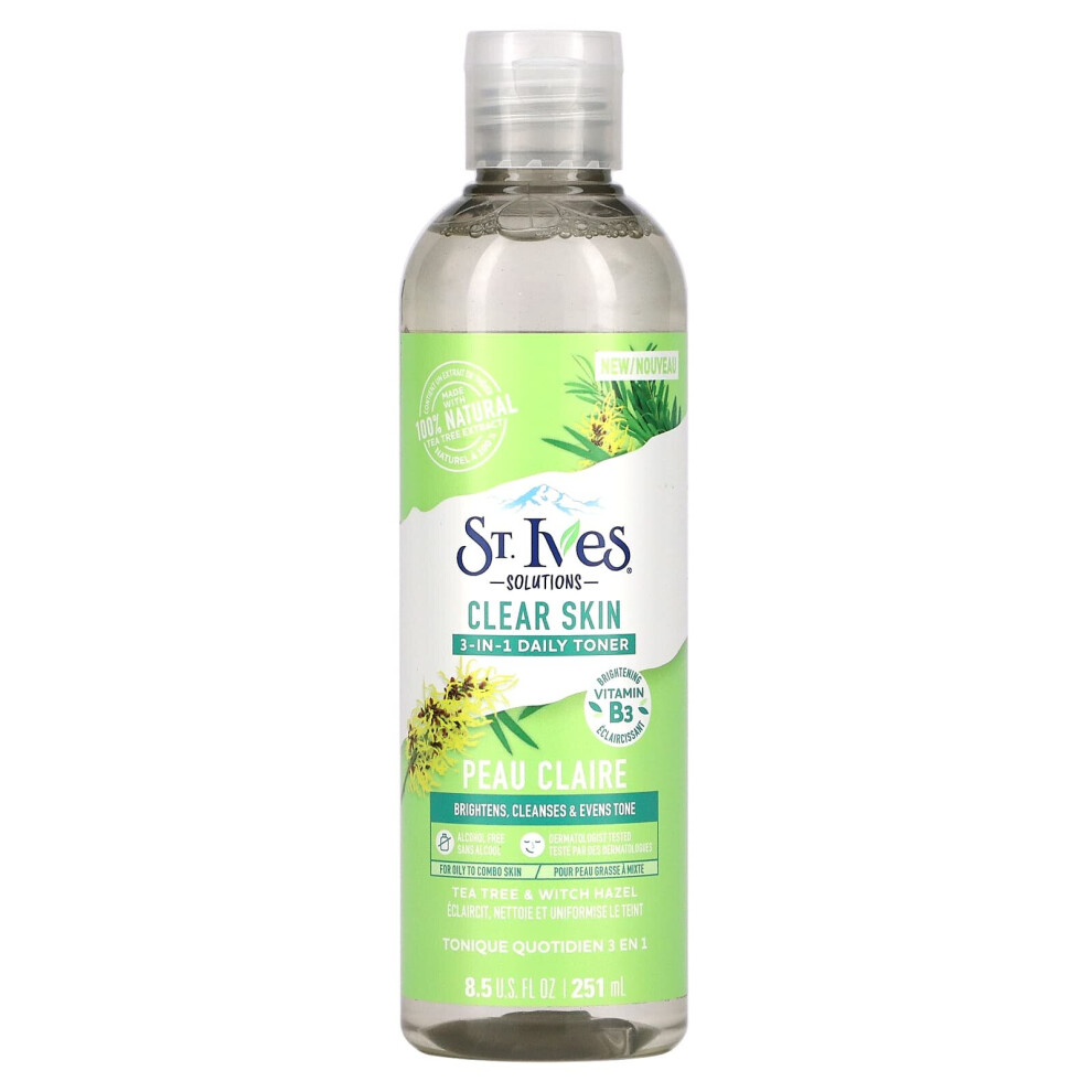 St. Ives, Solutions, 3-in-1 Daily Toner, Tea Tree & Witch Hazel, 8.5 fl oz (251 ml)