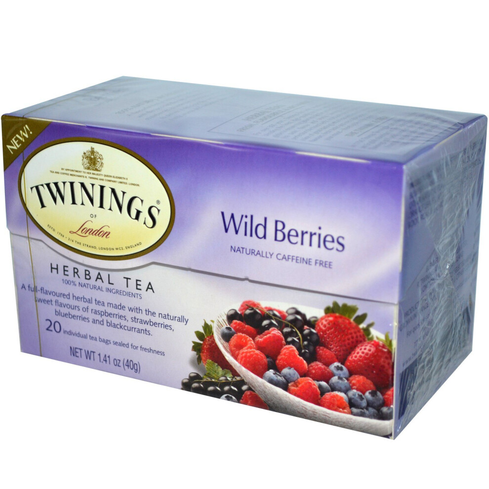 Twinings , Herbal Tea, Wild Berries, Caffeine Free, 20 Tea Bags, 1.41 Oz (40 G)