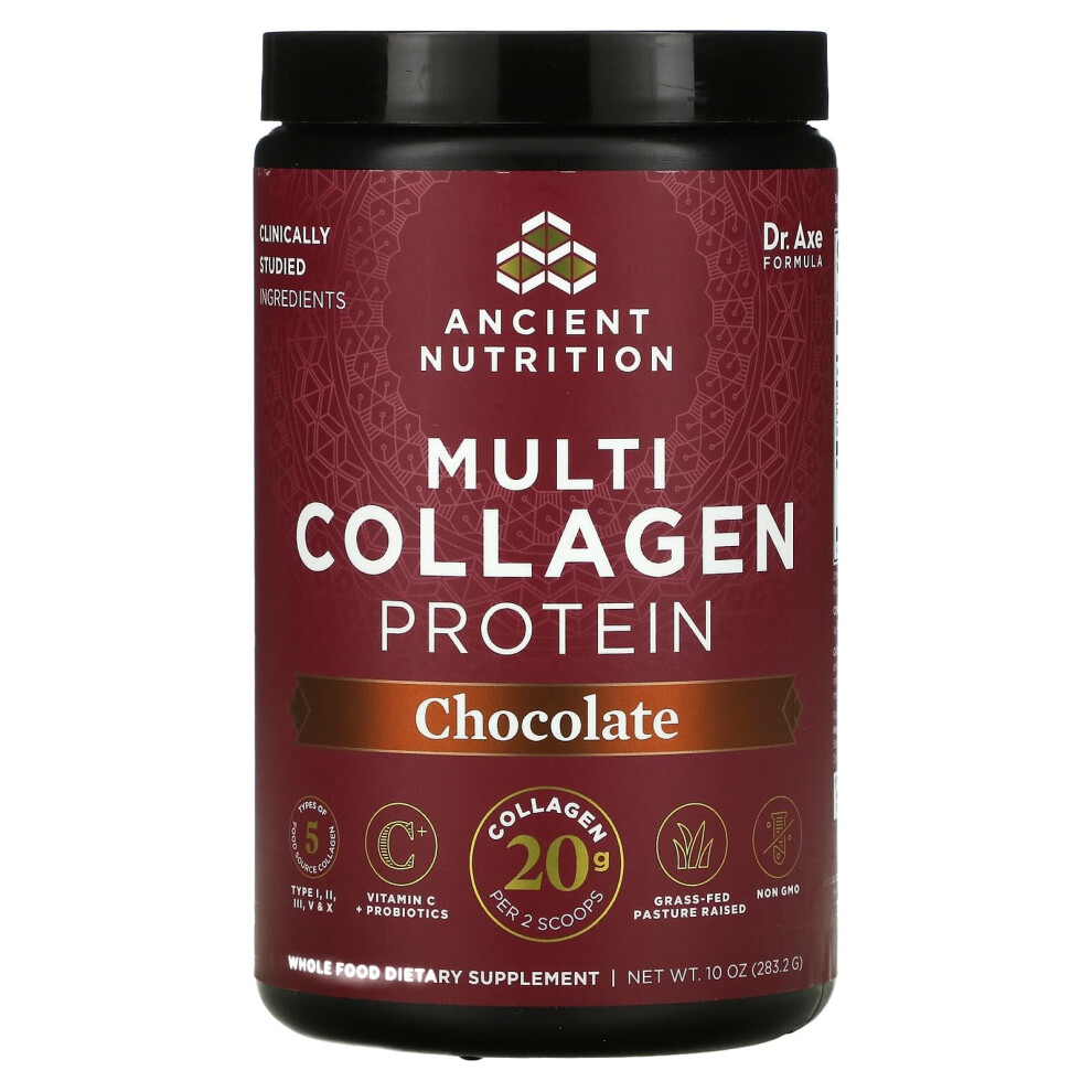 Dr. Axe / Ancient Nutrition , Multi Collagen Protein, Chocolate, 10 Oz (283.2 G)