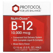 Protocol for Life Balance, Nutri-Dose B-12, Gemischte Beere, 10.000 mcg, 12 Fläschchen, je 0,5 fl oz (15 ml)