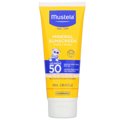 Mustela, Βρεφική, Υαλώδες Αμυντικό, Πρόσωπο + Σώμα, SPF 50, 3.38 fl oz (100 ml)