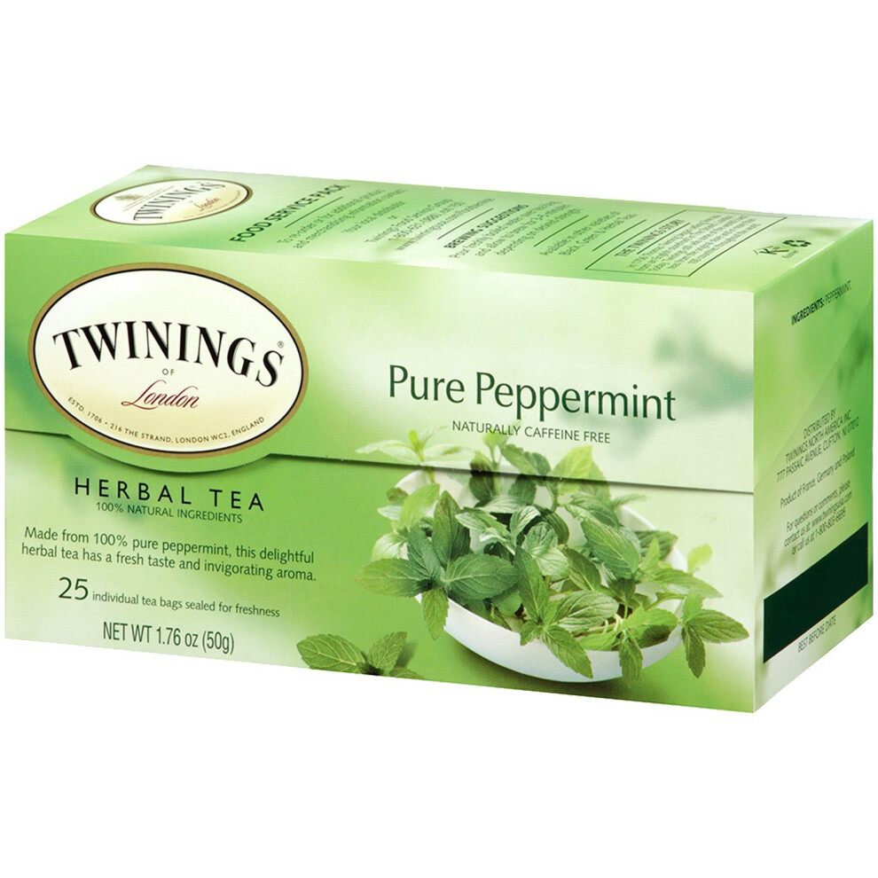 Twinings, Herbal Tea, Pure Peppermint, Caffeine Free, 25 Tea Bags, 1.76 oz (50 g)