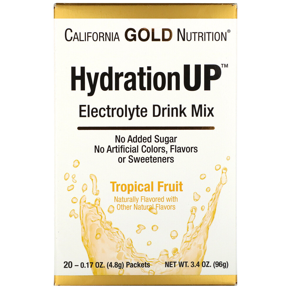 California Gold Nutrition Gold California Nutrition, Hydrationup, Electrolyte Drink Mix, Tropical Fruit, 20 Packets, 0.17 Oz (4.8 G) Each