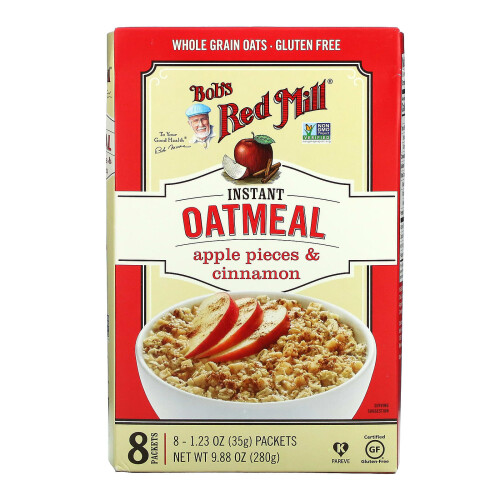 Bob's Red Mill, Instant Oatmeal Packets, Apple Pieces & Cinnamon, 8 Packets, 1.23 oz (35 g) Each