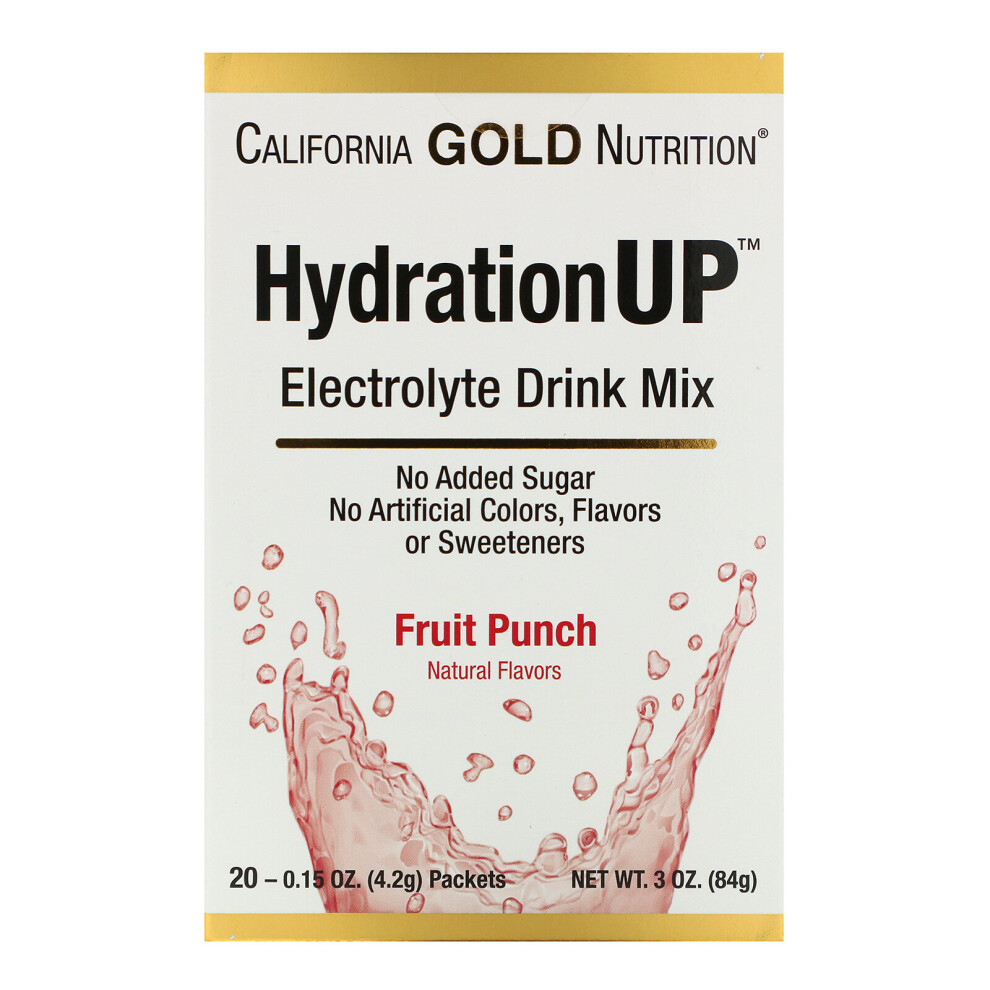 California Gold Nutrition Gold California Nutrition, Hydrationup, Electrolyte Drink Mix, Fruit Punch, 20 Packets, 0.15 Oz (4.2 G) Each