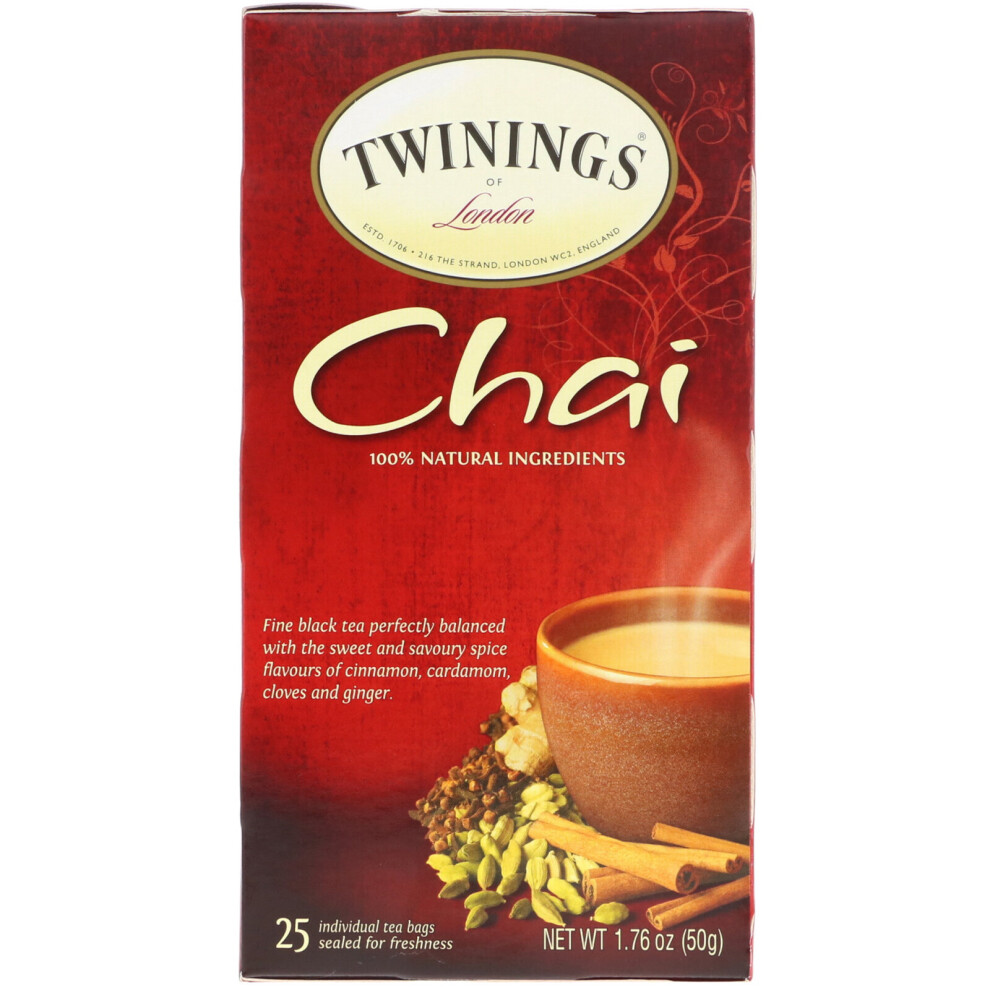 Twinings Chai Tea, 25 Tea Bags, 1.76 Oz (50 G) Black