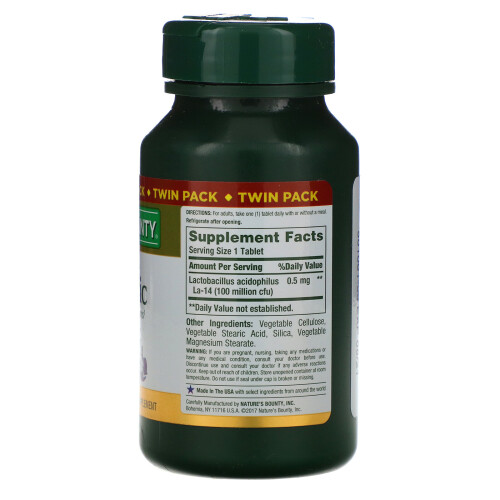 Nature's Bounty, Probiotique Acidophilus, Double Pack, 100 Comprimés Chacun 2
