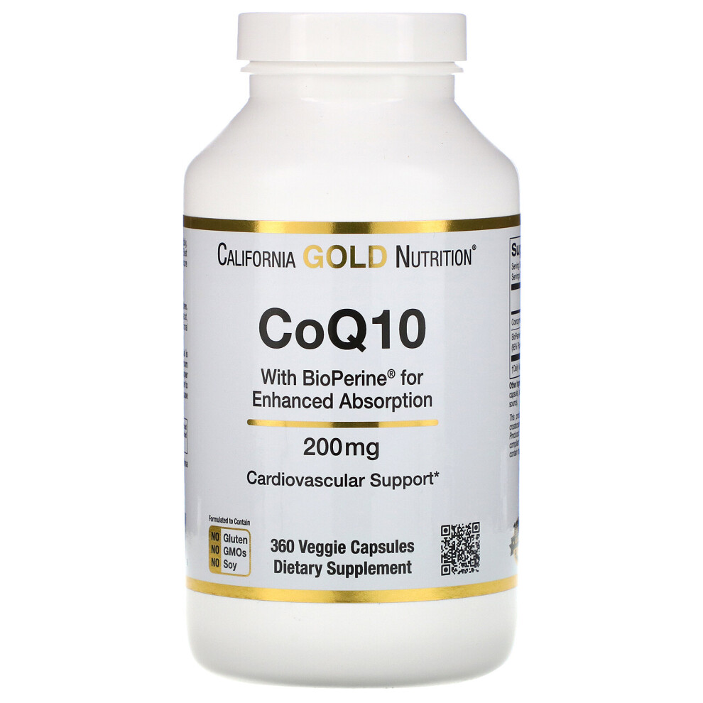 California Gold Nutrition Gold California Nutrition, Coq10 Usp With Bioperine, 200 Mg, 360 Veggie Capsules