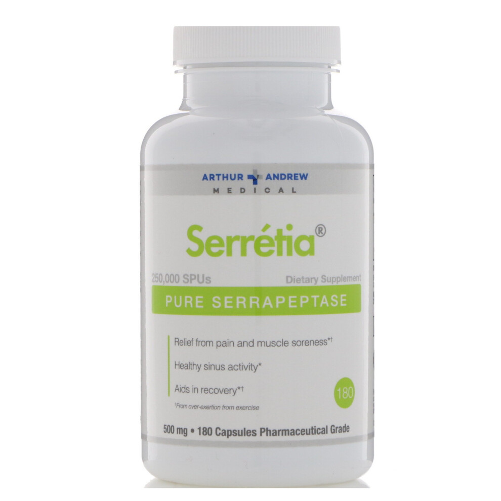 Arthur Andrew Medical , Serretia, Pure Serrapeptase, 500 Mg, 180 Capsules