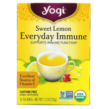 Yogi Tea, Doux Citron Immunité Quotidienne, Sans Caféine, 16 Sachets de Thé, 1,12 oz (32 g) Chacun