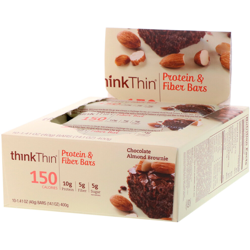 Think ! , Protein & Fiber Bars, Chocolate Almond Brownie, 10 Bars, 1.41 Oz (40 G) Each