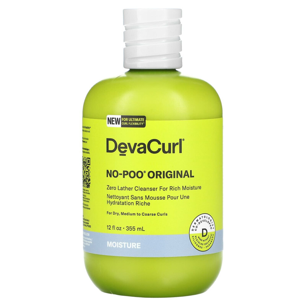 DevaCurl, No-Poo Original, Zero Lather Cleanser For Rich Moisture, For Dry, Medium to Coarse Curls, 12 fl oz (355 ml)